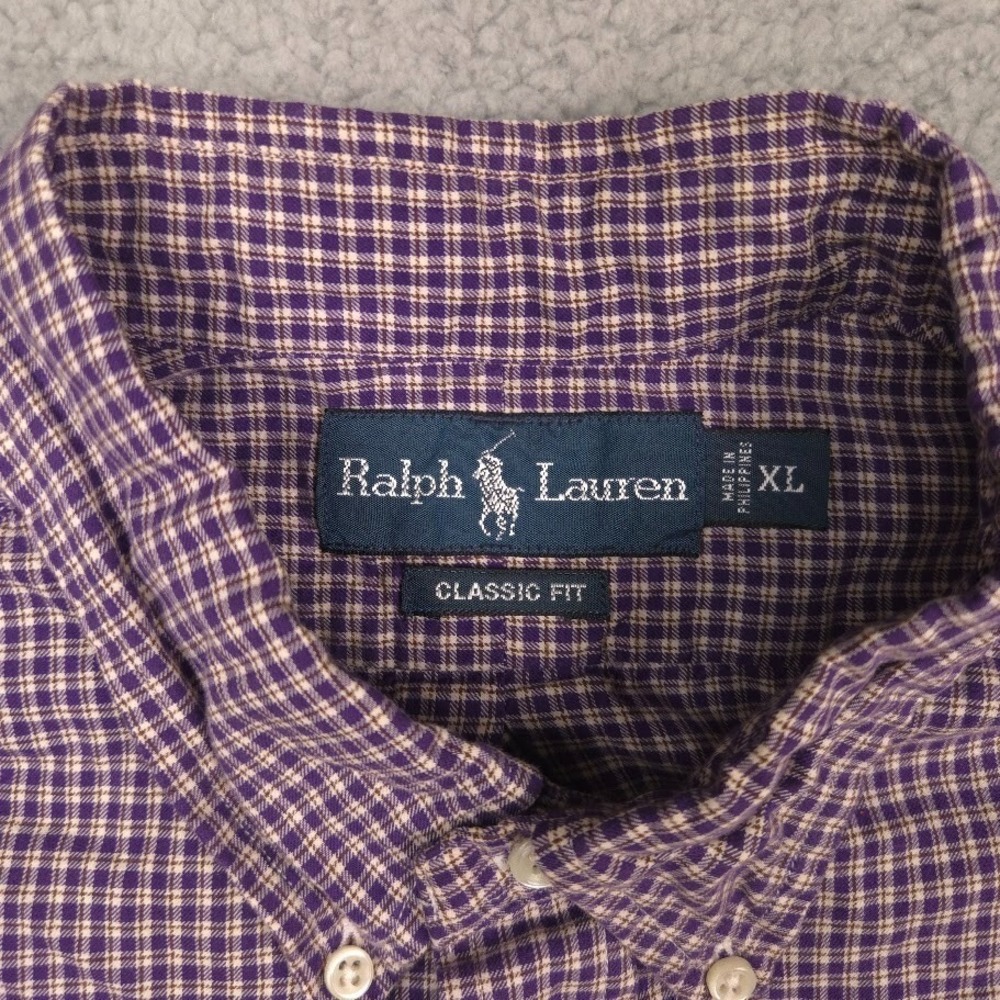 Ralph Lauren Button Down Shirt Men XL Purple Micro Plaid Classic Fit Long Sleeve - Picture 3 of 10